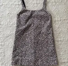 H&M 小花柄 コーデュロイ ミニワンピース キャミワンピ 花柄 黒