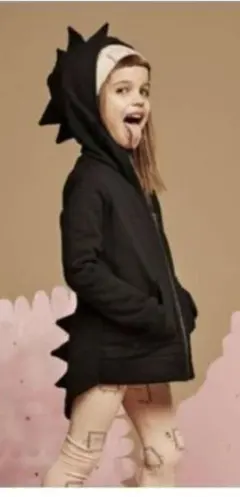 ラスト1 グレー110cm　トゲトゲ恐竜パーカー