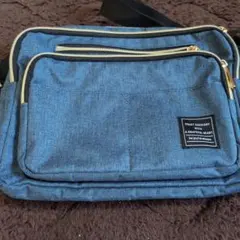 デニムブルー ショルダーバッグ ゴールドファスナー