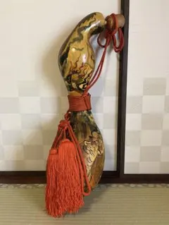 ▲ビッグサイズ！重い！木彫【黒檀　縁起物瓢箪の置物】全高52.5cm　重さ10.6kg　直径31.5cm　黒檀の木目が麗しく高級感！茶道具　茶器