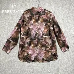 美品☆SLY JUMBLE柄　シアー　アート　お洒落　個性派　シャツ　Fのサムネイル