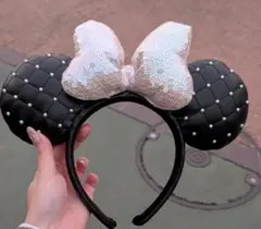 ミニーマウス カチューシャ レザー スパンール パール キルティング