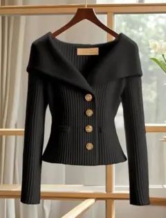 黒 M オフショルダー ニットジャケット