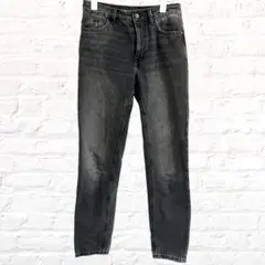 ZARA ザラ ストレートデニムパンツ ダメージ加工 ウォッシュ加工 ブラック