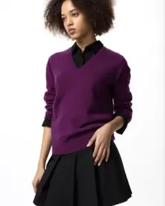 ユニクロ　カシミヤVネックセーター　パープル　L