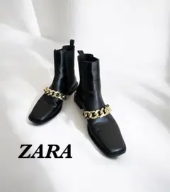 ZARA 極美品　黒　サイドゴアブーツ ゴールドチェーン　36のサムネイル