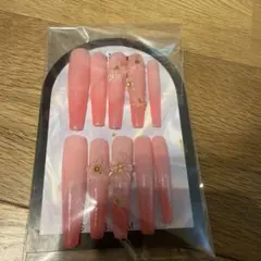 ネイルチップ ピンク フラワー ロング