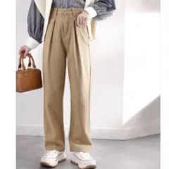 【CLASSICALELF】 チノパン タックワイドパンツ ベージュ 秋冬