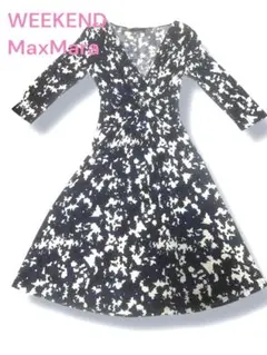 MaxMaraグループ フローラルチュニックワンピースプレゼント♡ マックスマーラ Max Mara 洗える 花柄 チュニック ワンピース ML 紺