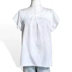 ♥️オペークドットクリップ シャドードット柄 フリルスリーブAラインブラウス Ｍ