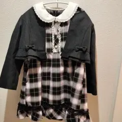 襟付き黒チェックドレス