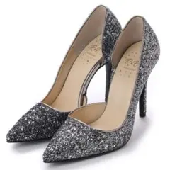R&Eグリッターシルバー ポインテッドトゥ ハイヒール