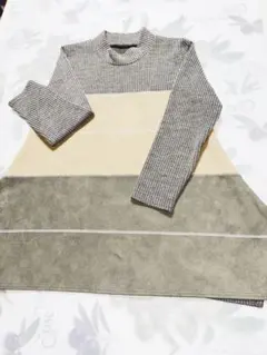 リブ編みハイネックニット グレー ベージュ(クリオー)