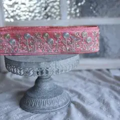 8ｍ／1ロール インド刺繍リボン　ピンク　シルバー　ゴールド　金　銀　メ-105