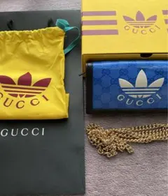 グッチGUCCI長財布 チェーンウォレット アディダス コラボ GGクリスタル
