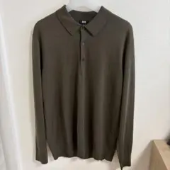 ユニクロ メリノニットポロセーター オリーブ XL