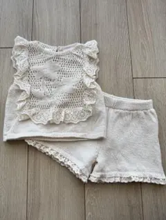 ZARA アイボリー クロシェ　鍵編み　セットアップ 92㎝