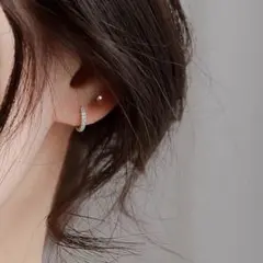 ニッケルフリー☆ジルコニアフープピアス 18G シルバー 12mm 両耳