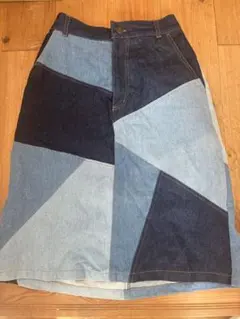 レトロガール　パッチワーク　デニムスカート M