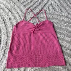 MISCH MASCH ピンク キャミソール クロスストラップ 編み込みデザインのサムネイル