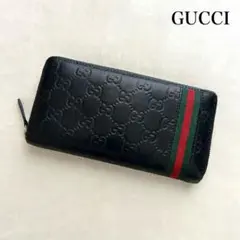 GUCCI グッチ 長財布 ラウンドファスナー シマ 黒