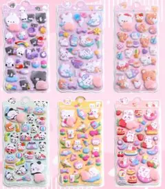 かわいいキャラクターシールセット 6シートぷくぷくシール3Dもちもちお尻シール