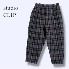 【スタジオクリップ】チェック柄テーパードパンツ アンクル丈 綿100% L ゴム