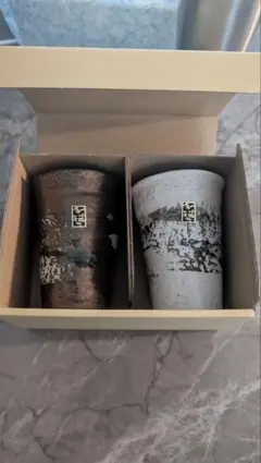 ​ 新品 美濃焼 手描き ペアフリーカップ タンブラー 湯呑み 2客