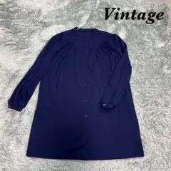 Vintage ヴィンテージ 長袖ロングカーディガン シンプル スタンドカラー