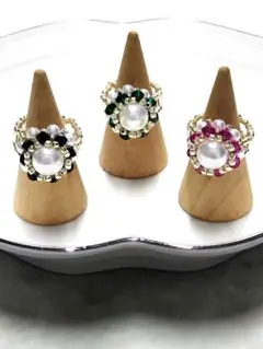 フラワーデザイン パールリング 3色セット№7.十三号から十五号位