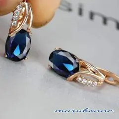 新品 ピアス ゴールド クリスタル サファイア ブルー エレガント 両耳用 青