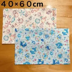 ハンドメイド ４０×６０cm ランチョンマット２枚　水色アリス柄・シェル柄
