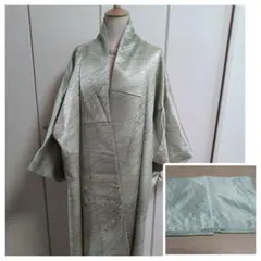 着物リメイク薄緑色 波模様刺繍 着物　訪問着　艶のある感じ☆
