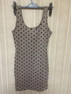Forever 21グレーx黒ドット柄ノースリーブミニワンピース S