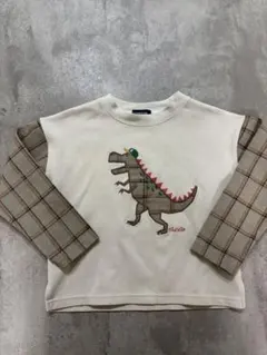 最終値下げ110センチ恐竜アップリケ袖チェック切替トレーナーkladskap