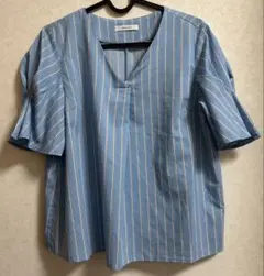 OPAQUE.CLIP ブラウス　半袖　水色　ストライプ