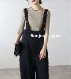 Bonjour sagan ドットジャガードハイウエストサロペット
