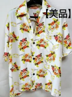 【美品】パイナップルジュース アロハシャツ ウクレレ柄 レーヨン Mサイズのサムネイル