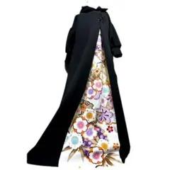 振袖　着物リメイク　ドレス　黒×桜や古典模様　和柄　ワンピース　ハンドメイド