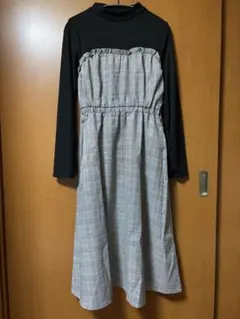 リボン付きチェック柄ワンピース