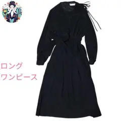 袖シアー ラメ入りロングワンピース リボン レトロ 80s 90s ブラック