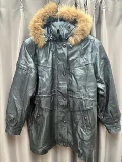 ファー付きブラックレザーコート
