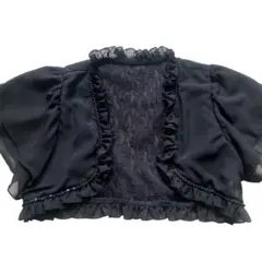 《美品》パーティドレス 結婚式/チュールボレロ◇黒 フリルカーディガン 9R