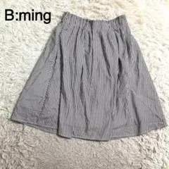 B:ming グレー&ホワイトカラー ストライプ柄 フレアスカートのサムネイル