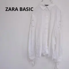 ◇ザラベーシック【M】トップス シャツ 長袖 パール コットン 襟