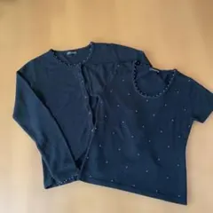 LONLUNAR カーディガンと半袖セーターアンサンブルセットMサイズ ブラック