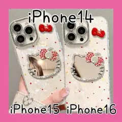新品未使用 ハローキティ iPhoneケース リボン ミラー付き