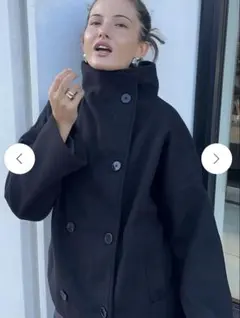 黒のダブルボタンオーバーサイズジャケット ファンネルコート