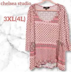 chelsea studio【3XL〜4XL】チュニック7分袖 ピンク　レッド