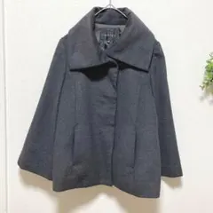 0973【インディヴィ】ワイドスリーブウールコート　M グレー　アウター